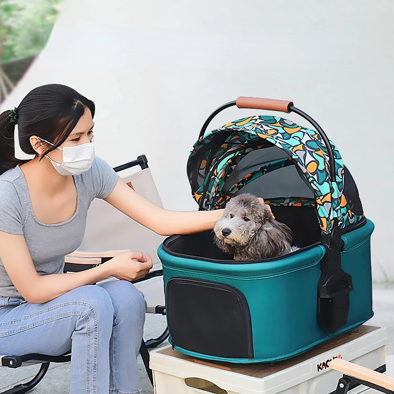 Pet Cart Universal Outdoor Travel Convenient Cat and Dog Travel Cart Foldable Oxford Cloth Aluminum Alloy Rod Load Capacity 20kg