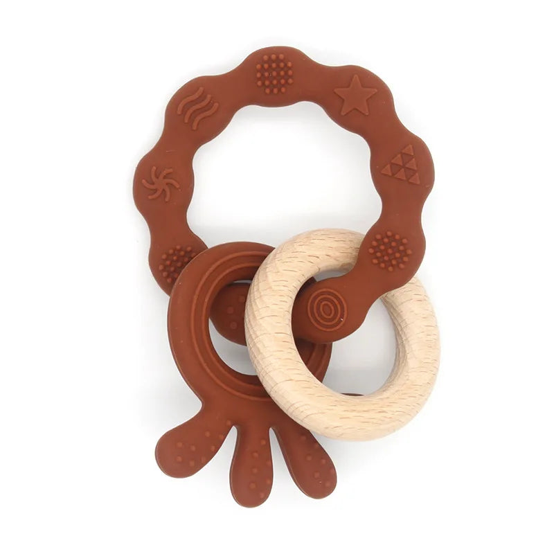 TYRY.HU Baby Small Rabbit Wood Rattle Wooden Teether Mobile Pram Crib Ring DIY Crochet Rattle Soother Bracelet Teether BPA Free
