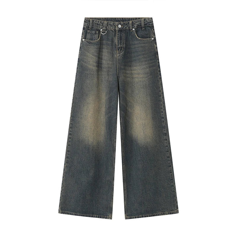 IEFB Vintage Men's Baggy Denim Trousers 2023 New Streetwear Wide Leg Loose Denim Pants Fashion Distressed Straight Pants 9C1519
