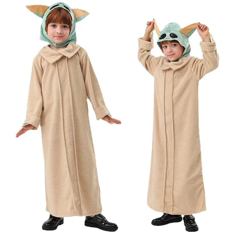 Yoda Costume Kids Star and Wars The Mandalorian Yoda Baby Cosplay Costume Hat Grogu Clothing Children Halloween Birthday Party G