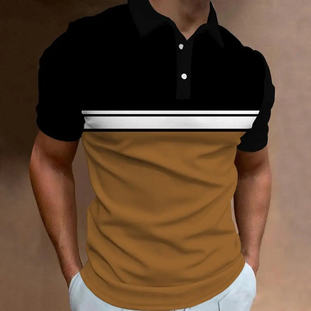 New Men‘S Polo Shirt Stripe Print Simple Male Clothing Summer Casual Short Sleeve Loose Oversize Shirt Fashion Breath Sweatshirt
