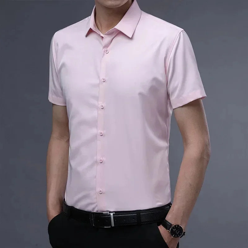 S-6XLHigh Quality Stretch Anti-Wrinkle Men Shirts Long Sleeve Dress Shirts For MaleSlim Social Business Blouse Solid Color Shirt