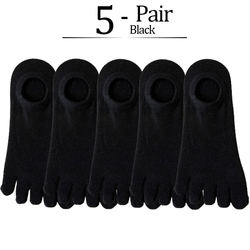 5 Pairs/lot Summer Men's Split Toe Boat Socks Black Gray Solid 100% Cotton Breathable Five Finger Socks Casual Sports socks