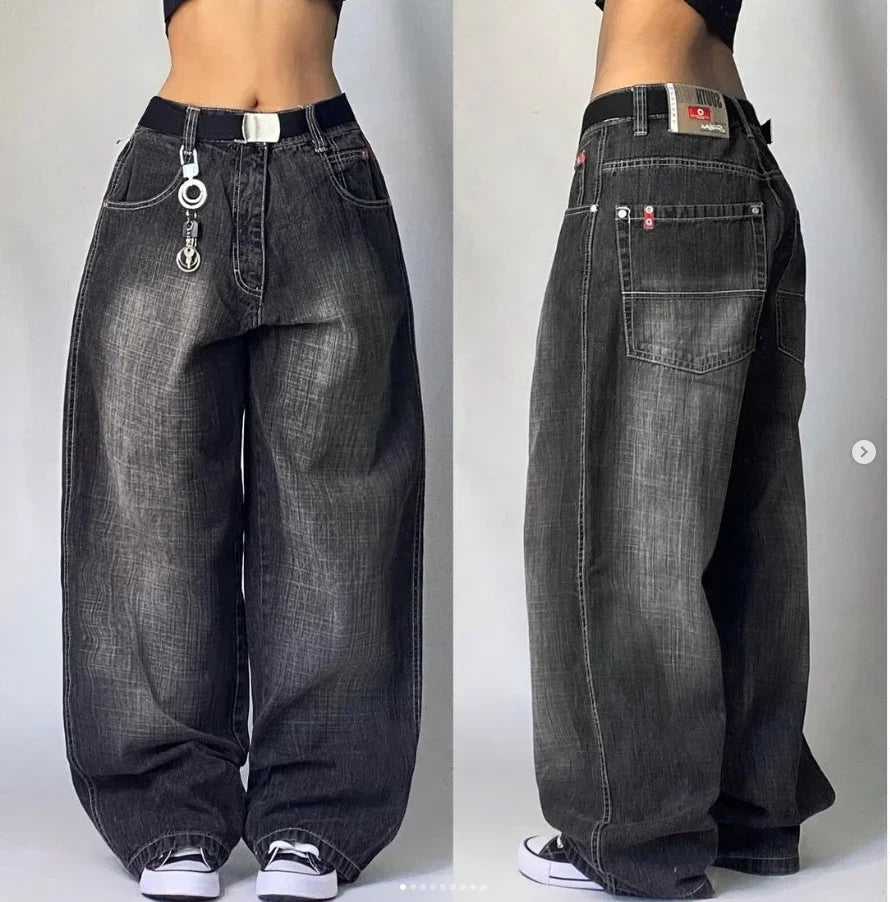 Y2K Jeans New Gothic Embroidery Casual Washed Cowboy Pants Men Retro Streetwear Hip Hop Loose Fashion High Waist Straight pants