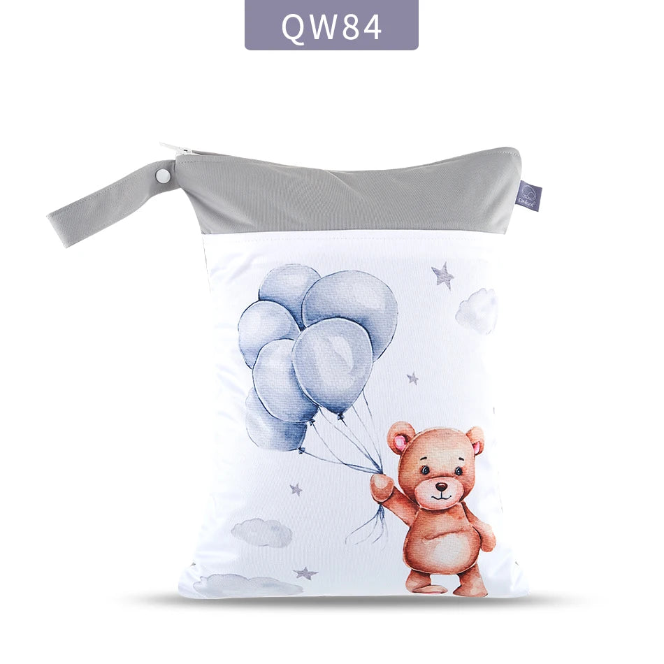 Elinfant Baby Diaper Bag Cartoon Print Waterproof Wet Dry Nappy Zipper Handbag Stroller Carry Pack Travel Outdoor Wet Diaper Bag