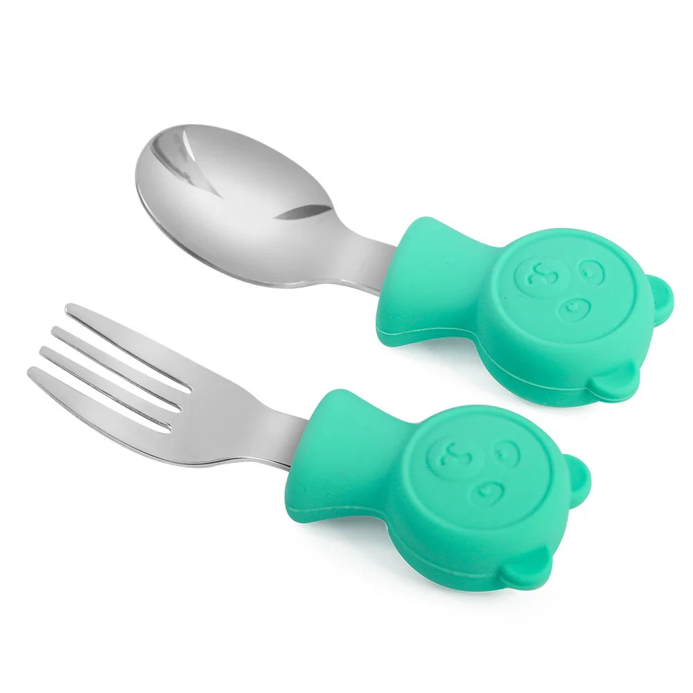 Cartoon Stainless Steel Kids Spoon Fork Set Baby Feeding Kid Children's Cutlery for Kids Food Feed Training Toddler Dinnerware