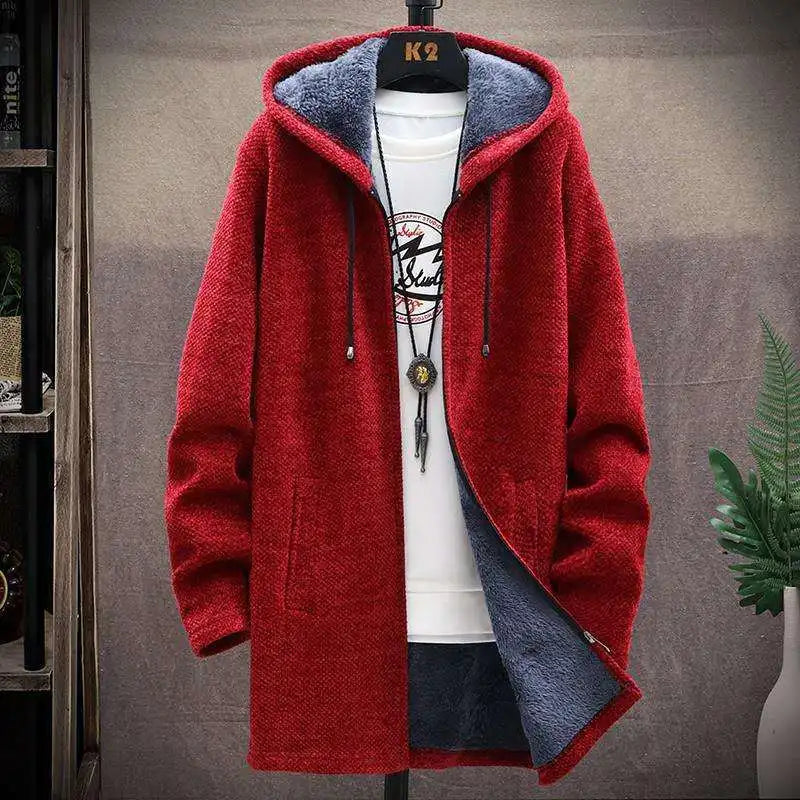 Winter Men Sweater Fleece Cardigan Jacket Men's Slim Sweaters Winter Long Hooded Sweater Thick Warm Coat Mens Clothing 2022