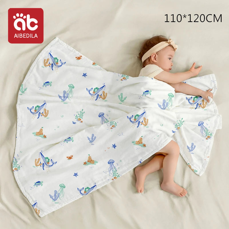 AIBEDILA Knitted Double-layer Banket Muslin Swaddles Wrap Burpy Towel Scarf Bibs Baby Blankets Newborn Diape