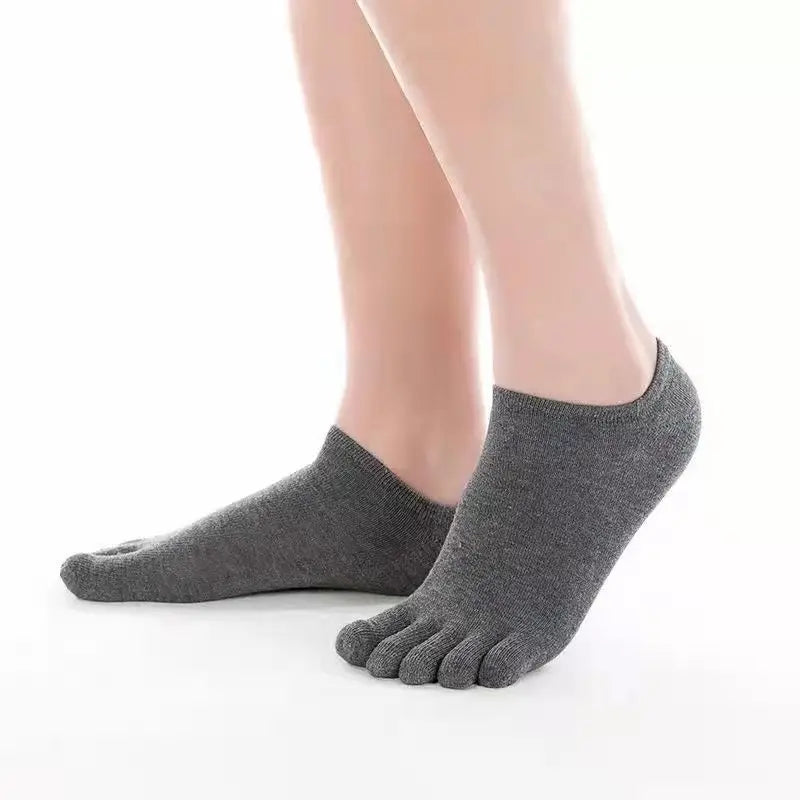 5 Pairs/lot Summer Men's Split Toe Boat Socks Black Gray Solid 100% Cotton Breathable Five Finger Socks Casual Sports socks