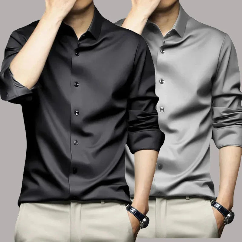 S-6XLHigh Quality Stretch Anti-Wrinkle Men Shirts Long Sleeve Dress Shirts For MaleSlim Social Business Blouse Solid Color Shirt