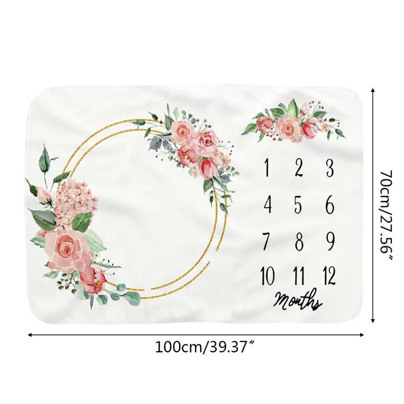 Baby Monthly Record Growth Milestone Blanket Newborn Soft Flannel Floral Printed Photography Props for Cloth 1560