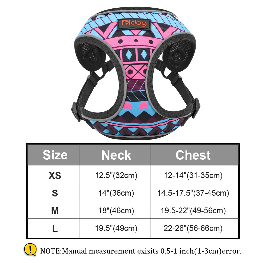 Fashion Printed Nylon Dog Harness Reflective French Bulldog Pug Harness Dog Vest For Small Medium Dogs Cats Walking Training