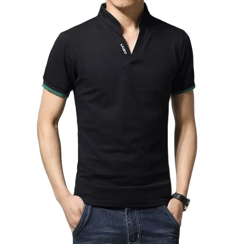 2024 New Fashion Men Cotton Polo Shirt, Leisure Stand Collar Long Sleeve Mens V Neck POLO Shirts, Asian Size Male T-shirt Top