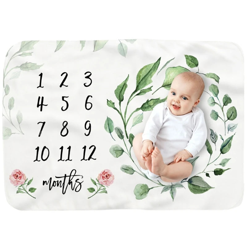 Baby Monthly Record Growth Milestone Blanket Newborn Soft Flannel Floral Printed Photography Props for Cloth 1560