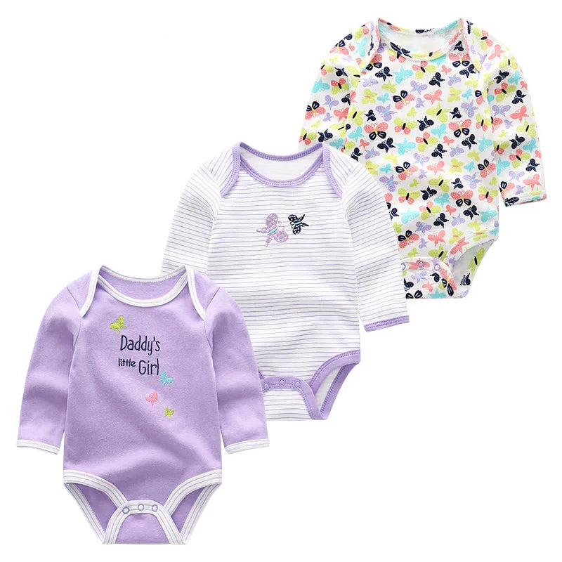Baby Girl Fall Jumpsuit Long Sleeve 3Pcs Pure Cotton Newborn Bodysuits Round Collar Toddler Boy Clothes Set Infant Cute Costume