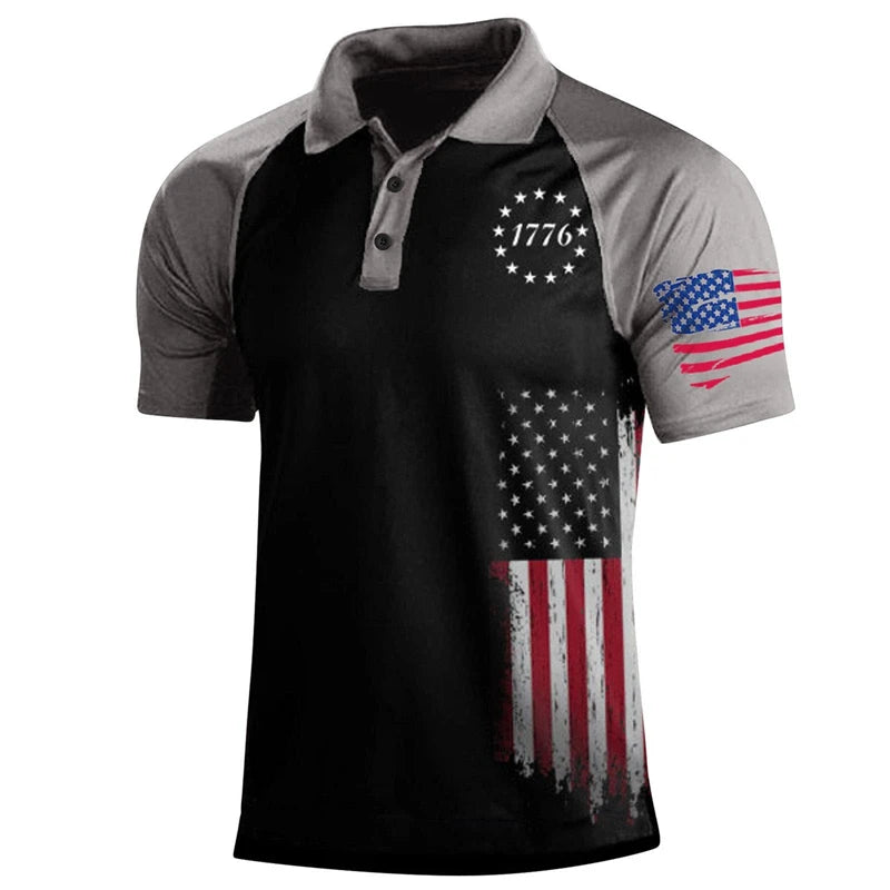 Summer Mens Polo Shirt Causal Fashion Sweatshirt America Flag 3D Printed T Shirt Short Sleeve Homme Vintage Streetwear Loose Top