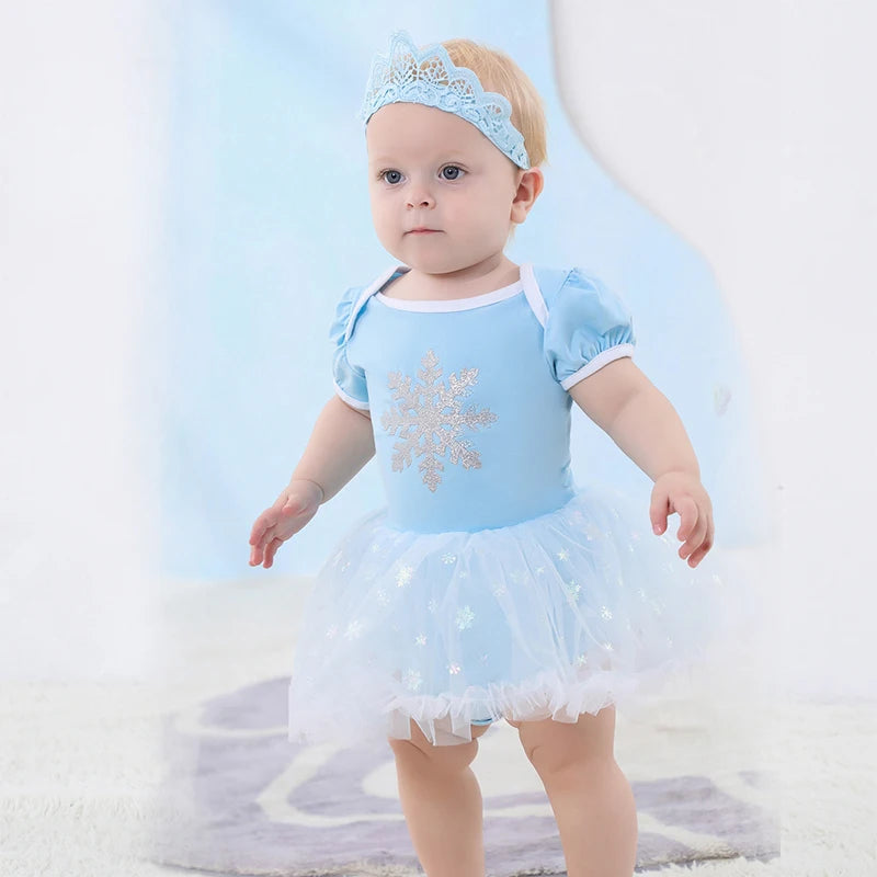 Fancy Fairy Baby Romper Elsa Ariel Belle Rapunzel Princess Costume 1 Year Birthday Tutu Dress Lace Headband Christening Baptism