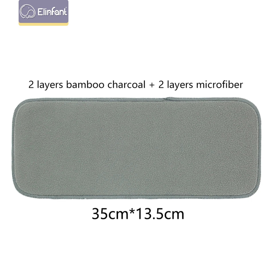 Elinfant 4/8/10 Pieces Baby Nappies Reusable Diaper Inserts 2 + 2 Layers Bamboo Charcoal Cloth Diaper 35 * 13.5cm for Baby
