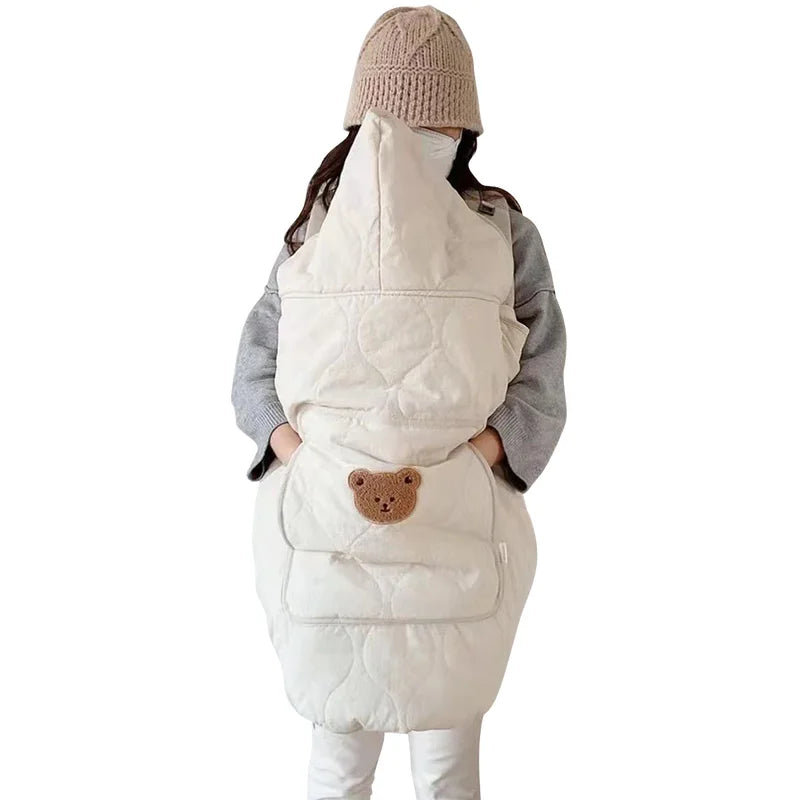 Cartoon Bear Baby Stroller Blanket Cover Korean Thicken Newborn Swaddle Wrap Hooded Cloak Cape Windproof Infant Sleeping Quilt