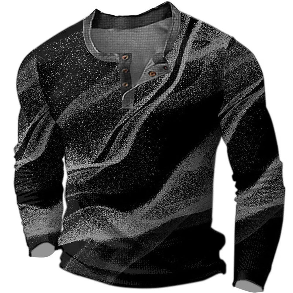 Men's Cotton T Shirt Color Block Graphic Tshirt Print Henley Shirt Oversized Apparel Outdoor Casual Long Sleeve Button Clothing