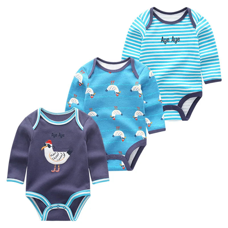 Baby Girl Fall Jumpsuit Long Sleeve 3Pcs Pure Cotton Newborn Bodysuits Round Collar Toddler Boy Clothes Set Infant Cute Costume