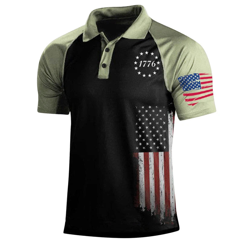Summer Mens Polo Shirt Causal Fashion Sweatshirt America Flag 3D Printed T Shirt Short Sleeve Homme Vintage Streetwear Loose Top