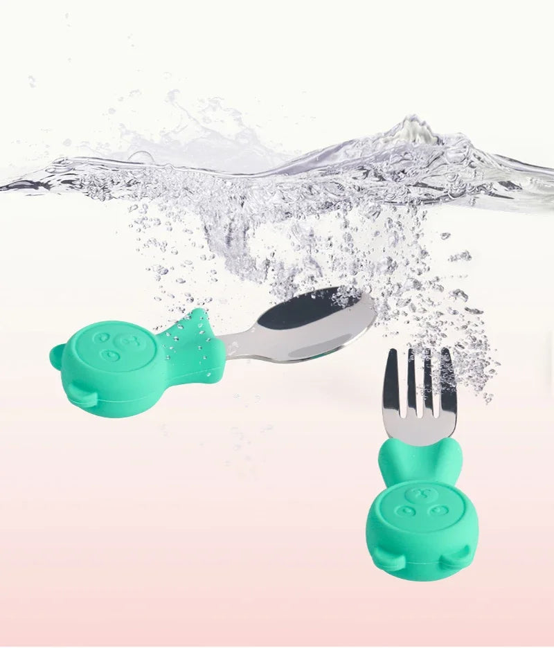 Cartoon Stainless Steel Kids Spoon Fork Set Baby Feeding Kid Children's Cutlery for Kids Food Feed Training Toddler Dinnerware
