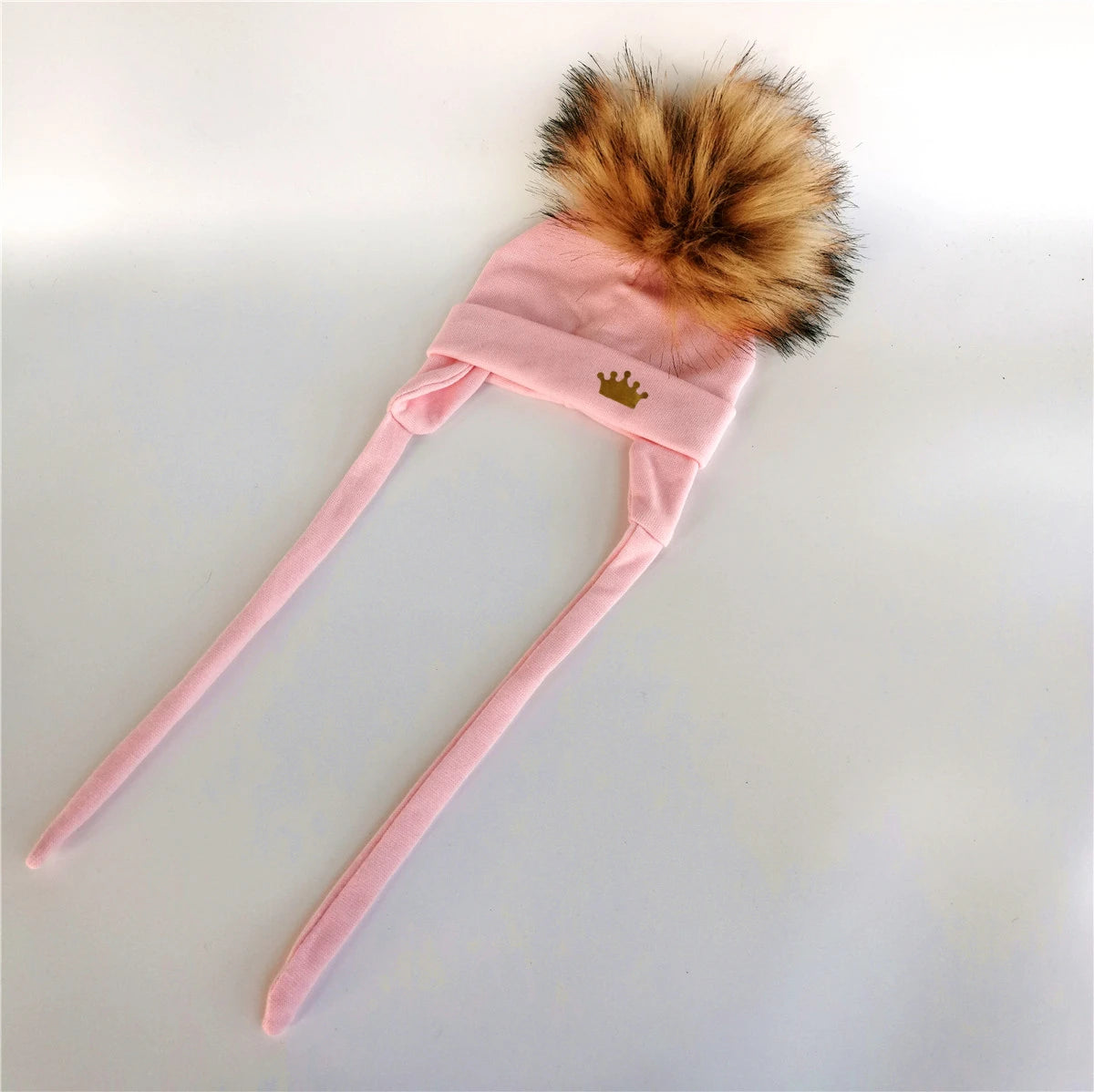 Newborn Baby hat for Boys Girls with ear Warmmer earflap rope Winter Cotton Beanie Pom Pom Bobble crown Hat Cap Hat for Kids boy