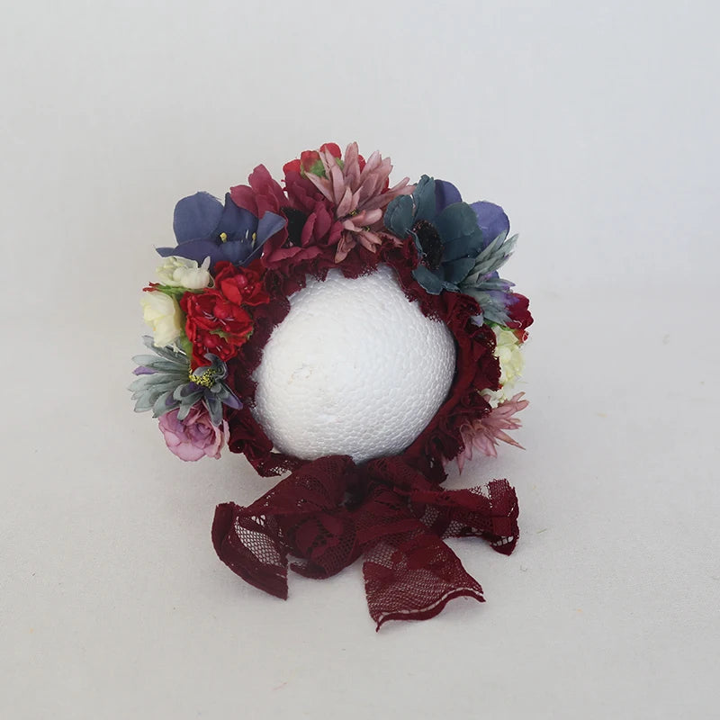 Vintage Newborn Floral Bonnet Baby girl Hat For Photography Knitted Newborn Garden Flower Bonnet For Photo Shoot Props