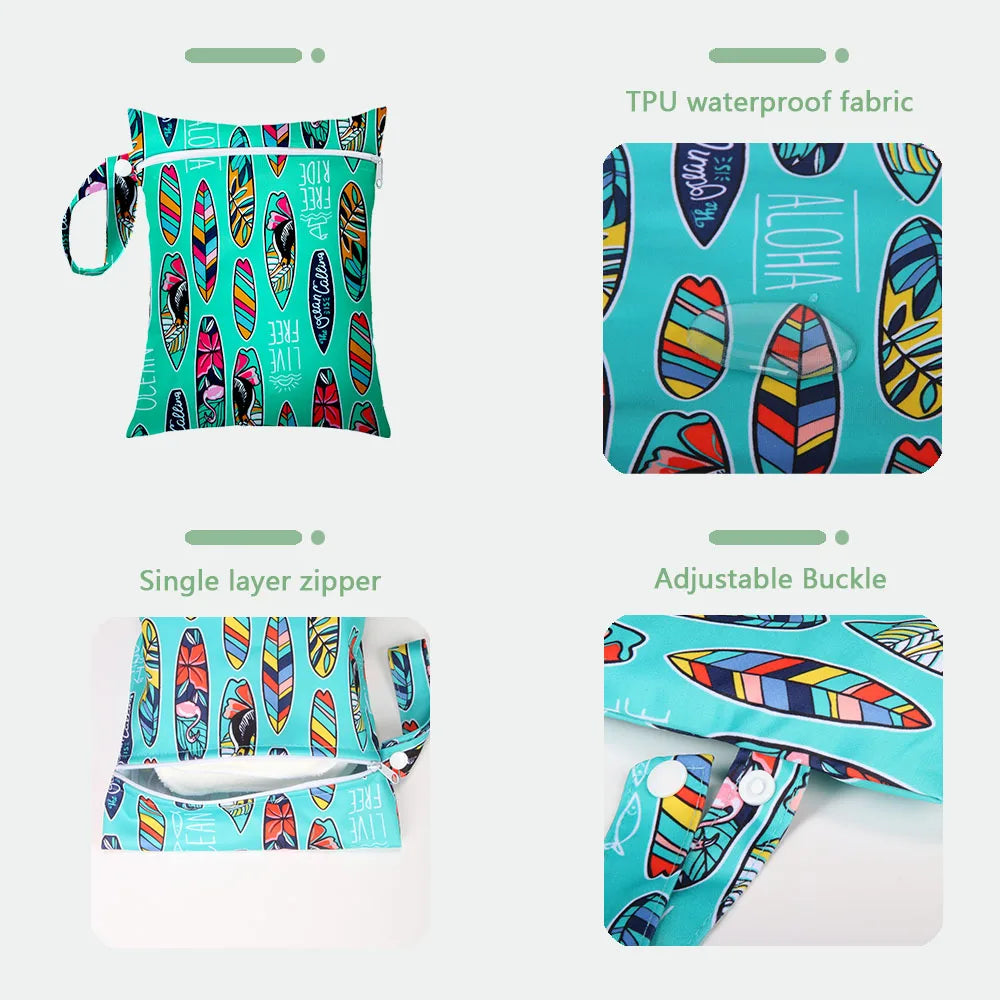 1Pcs 25x20cm Diaper Bag Baby Nappy Bag Wet Bags Waterproof Reusable Wet Bag Printed Pocket Nappy Bags PUL Travel Wet Dry Bags