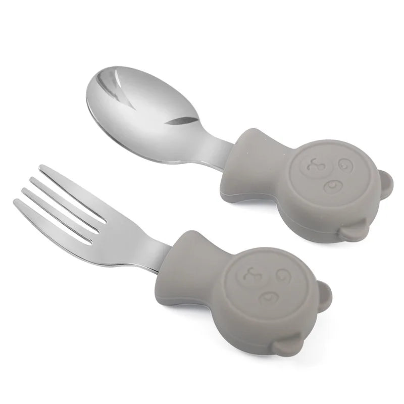 Cartoon Stainless Steel Kids Spoon Fork Set Baby Feeding Kid Children's Cutlery for Kids Food Feed Training Toddler Dinnerware