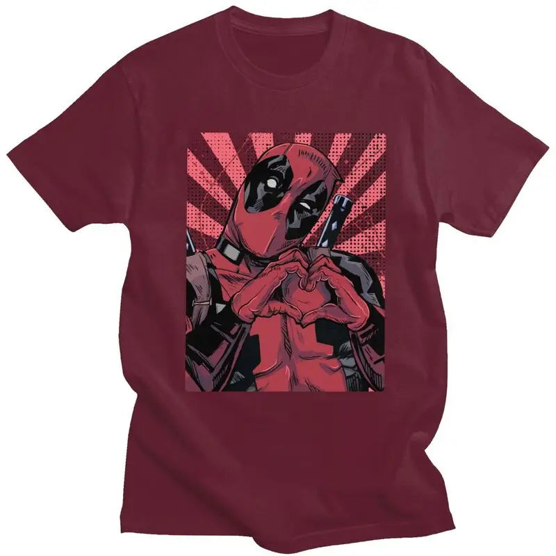 Cool Deadpool Hand Heart T Shirt Men Short Sleeved T-shirts Printed Tee Tops Cotton Regular Fit Tshirt Gift