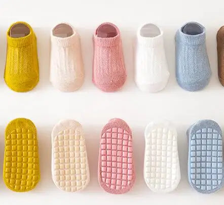 5Pairs/lot 2024 New 0-5Years Anti-slip Non Skid Ankle Socks With Grips For Baby Toddler Kids Boys Girls All Seasons Cotton Socks