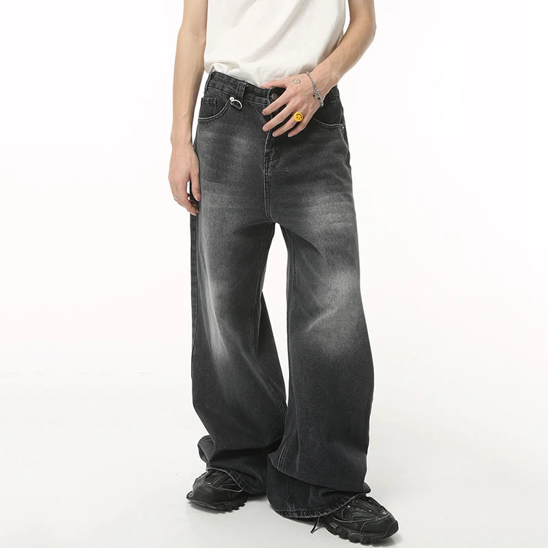 IEFB Vintage Men's Baggy Denim Trousers 2023 New Streetwear Wide Leg Loose Denim Pants Fashion Distressed Straight Pants 9C1519