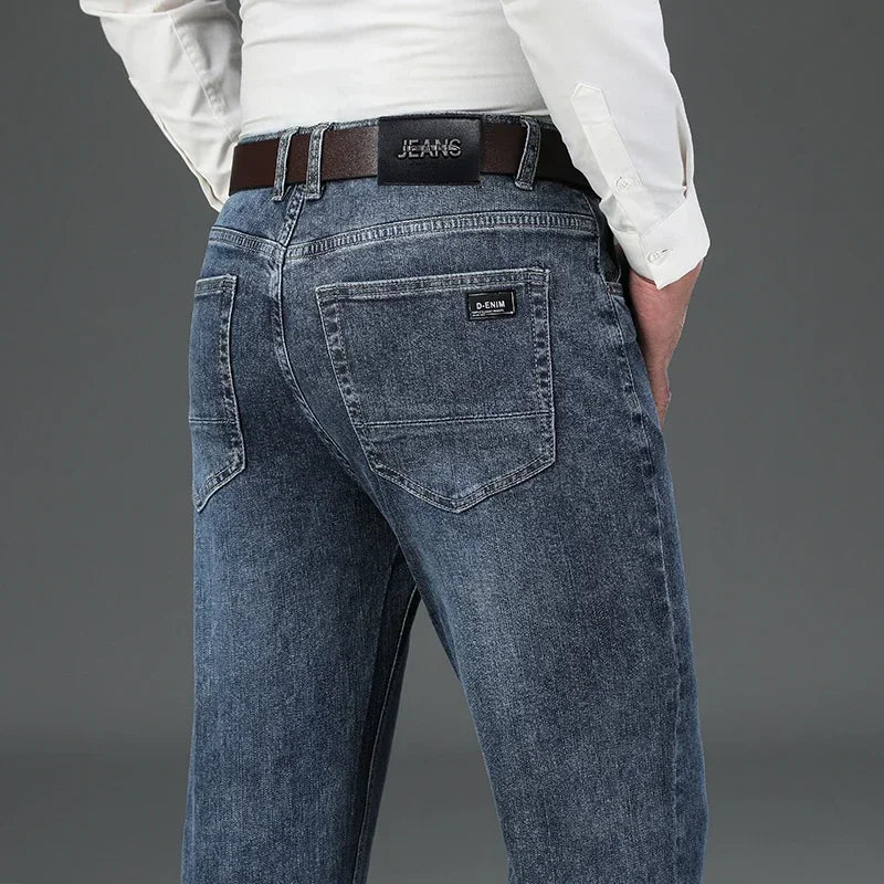 2023 Spring Autumn New Quality Clothes Men's High Waist Fit Straight Jeans Classic Vintage Business Casual Cotton Trousers Pants