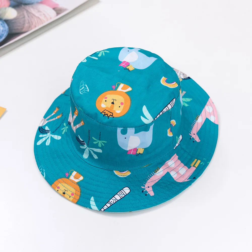 Cute Kids Outdoor Bucket Hats Children Sun Hats with Windproof Rope Cotton Baby Caps for Boys Girls Caps Summer Hat for Kids