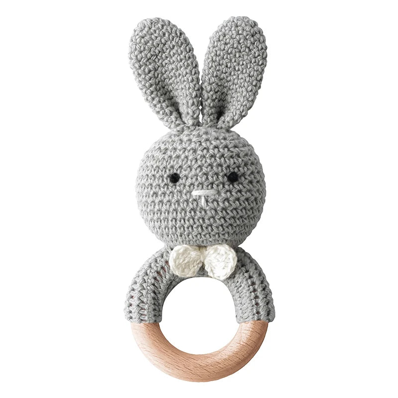 TYRY.HU Baby Small Rabbit Wood Rattle Wooden Teether Mobile Pram Crib Ring DIY Crochet Rattle Soother Bracelet Teether BPA Free