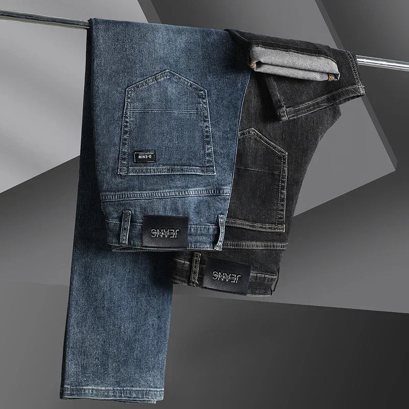 2023 Spring Autumn New Quality Clothes Men's High Waist Fit Straight Jeans Classic Vintage Business Casual Cotton Trousers Pants