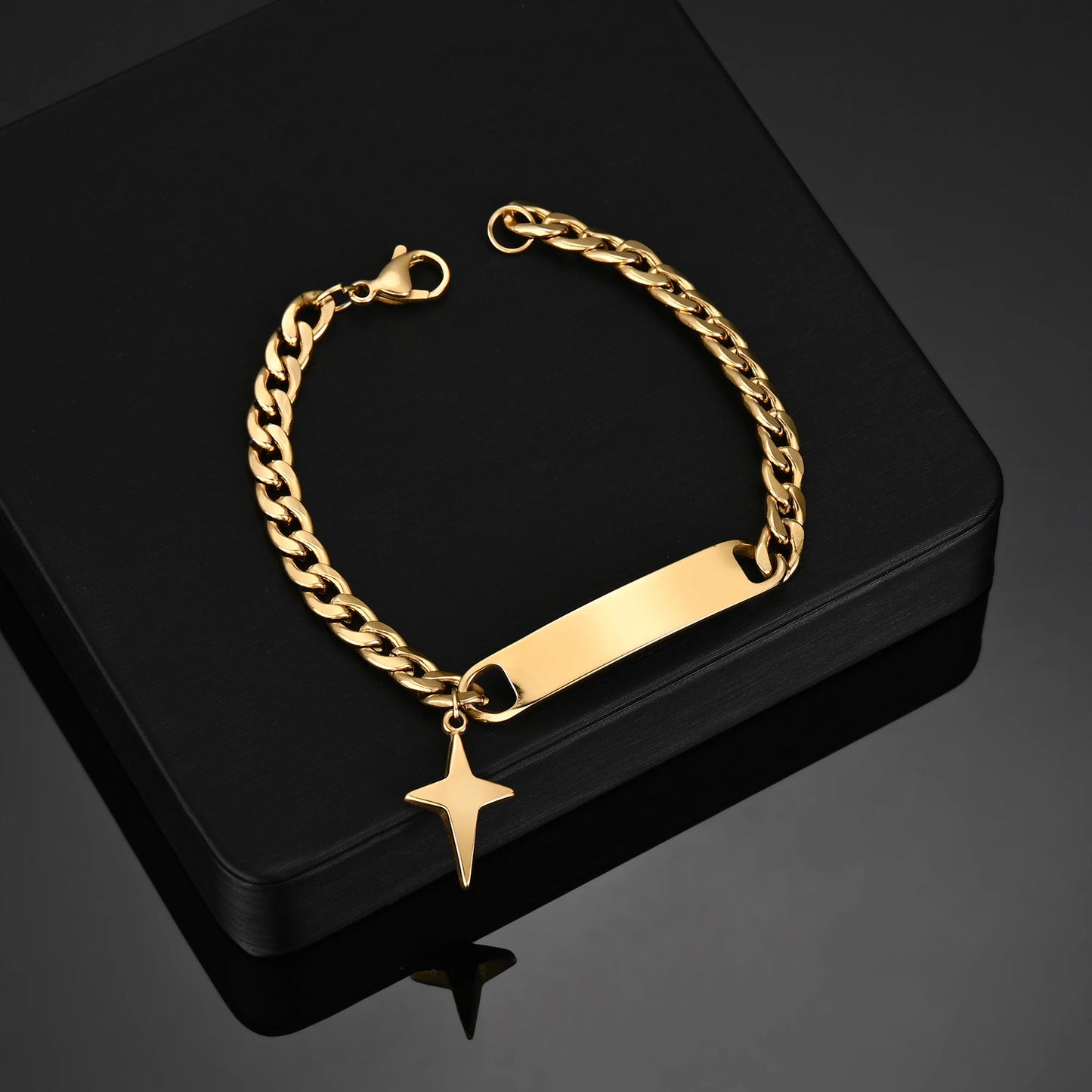 Atoztide Engrave Name Cross Heart Bracelet Stainless Steel For Men Women Adjustable Cuban Chain Personalized Jewelry Gift