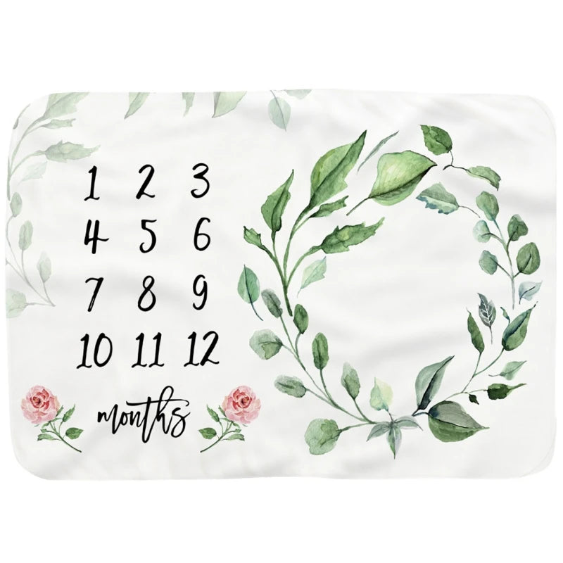 Baby Monthly Record Growth Milestone Blanket Newborn Soft Flannel Floral Printed Photography Props for Cloth 1560