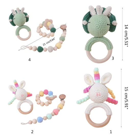Newborn Gift Set 1 Pack Baby Rattle Toy/3pcs/set Pacifier Clip with Crochet Teether Suitable for 0-12 months Babies Dropship