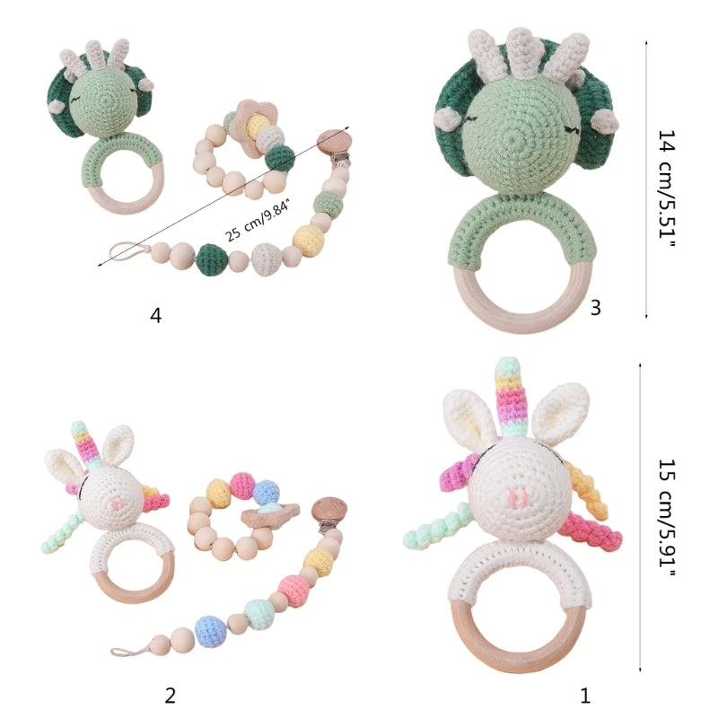 Newborn Gift Set 1 Pack Baby Rattle Toy/3pcs/set Pacifier Clip with Crochet Teether Suitable for 0-12 months Babies Dropship
