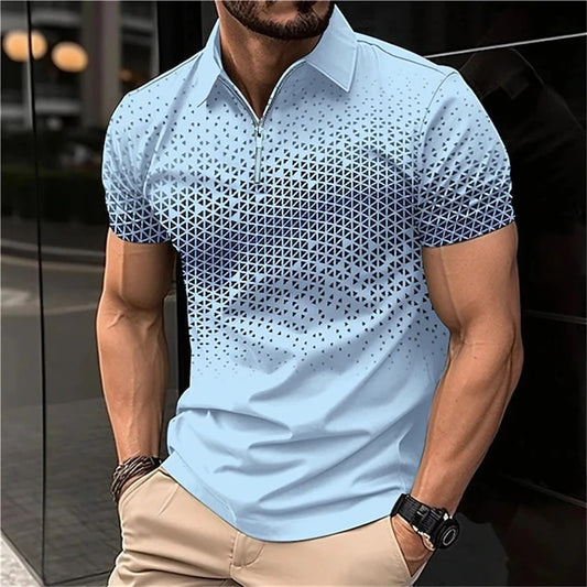 Summer Men Short Sleeve Polo Shirt Fashion 3D T-Shirt Zipper Lapel Golf Shirt Casual Street Men's Clothing Business Casual Tops