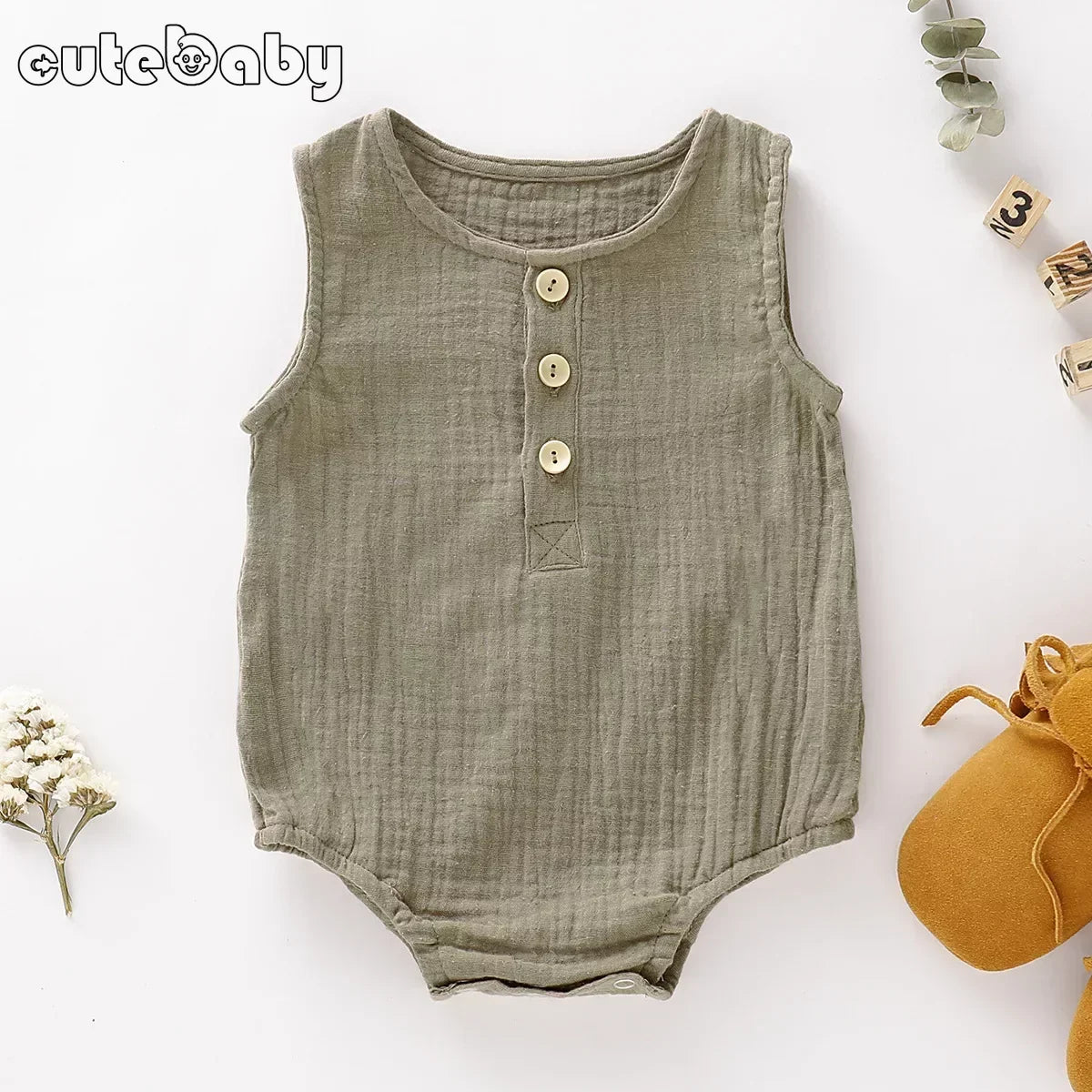 New Baby Boys Girls Rompers Summer Infant Muslin Sleeveless Jumpsuits Newborn Rompers Solid Cotton Baby Clothing 0-2 Years old