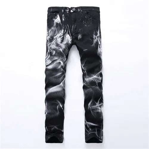 Plus Size Men's Jeans 3D Digital Print Stretch Denim Pants Blue Black White Trousers Men Fashion Slacks 28-34 36 38 40 42