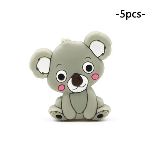 LOFCA 5pcs  Silicone Mini Koala Beads Baby Teether Food Grade BPA Free Baby Teething Toy Pacifier Chain Nursing Necklace Making