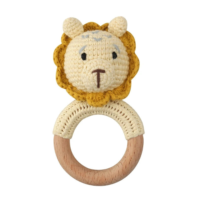1Set Crochet Bunny Baby Teether Rattle Safe Beech Wooden Teether Ring Pacifier Clip Chain Set Newborn Mobile Gym Educational Toy