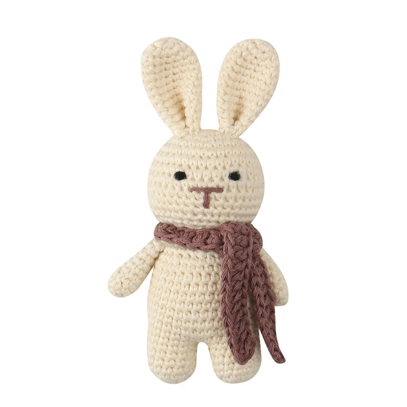 1Set Crochet Bunny Baby Teether Rattle Safe Beech Wooden Teether Ring Pacifier Clip Chain Set Newborn Mobile Gym Educational Toy