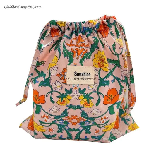 Floral Print Nappy Bag Reusable Diaper Bag Drawstring Nappy Bag for Infant Washable Baby Diaper Storage Bag Dropship