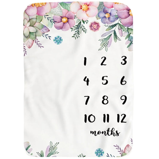 Baby Monthly Record Growth Milestone Blanket Newborn Soft Flannel Floral Printed Photography Props for Cloth 1560
